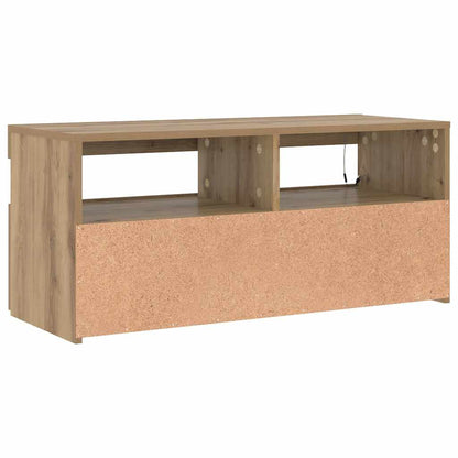 vidaXL TV Cabinet with LED Lights Artisan Oak 90x35x40 cm Engineered Wood
