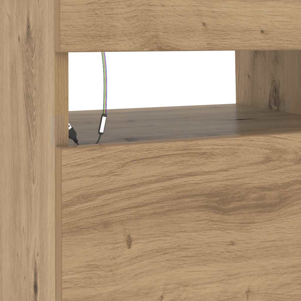 vidaXL TV Cabinet with LED Lights Artisan Oak 90x35x40 cm Engineered Wood