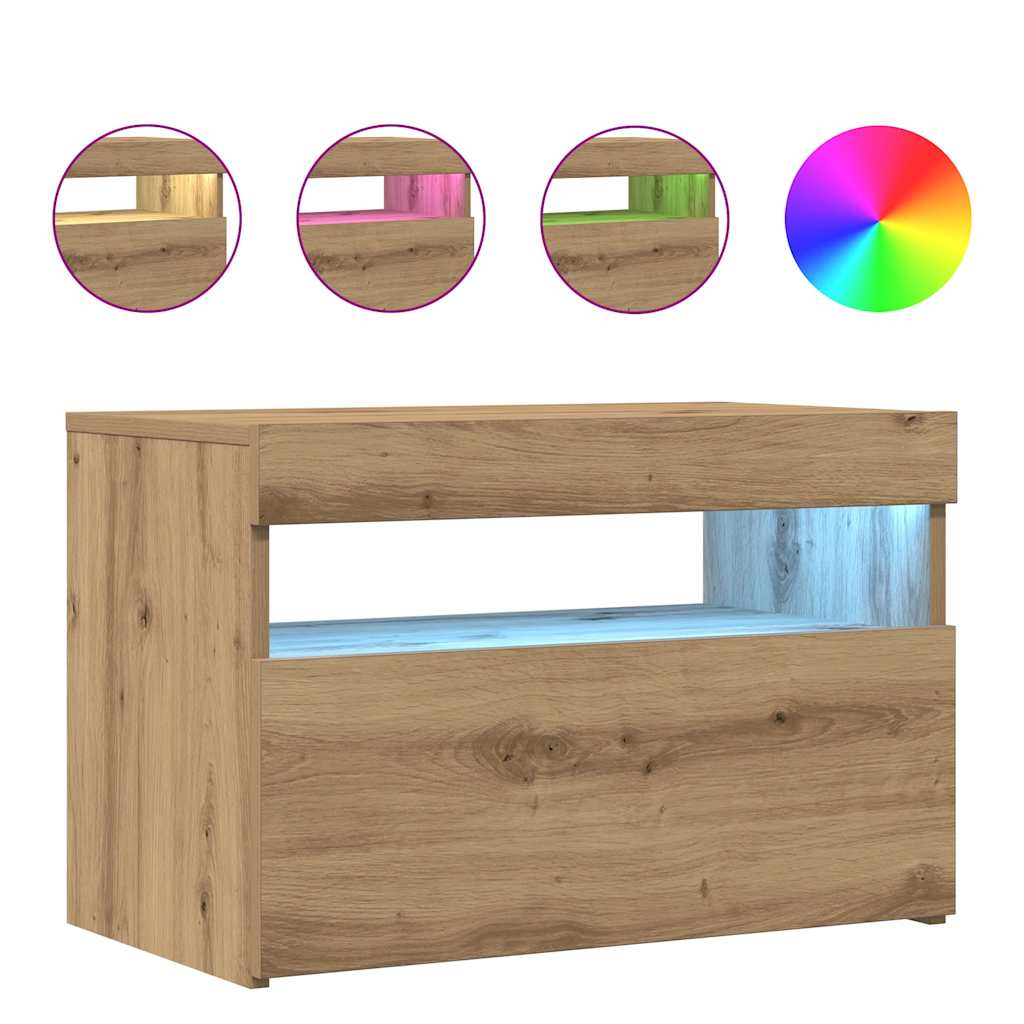 vidaXL TV Cabinet with LED Lights Artisan Oak 60x35x40 cm Engineered Wood