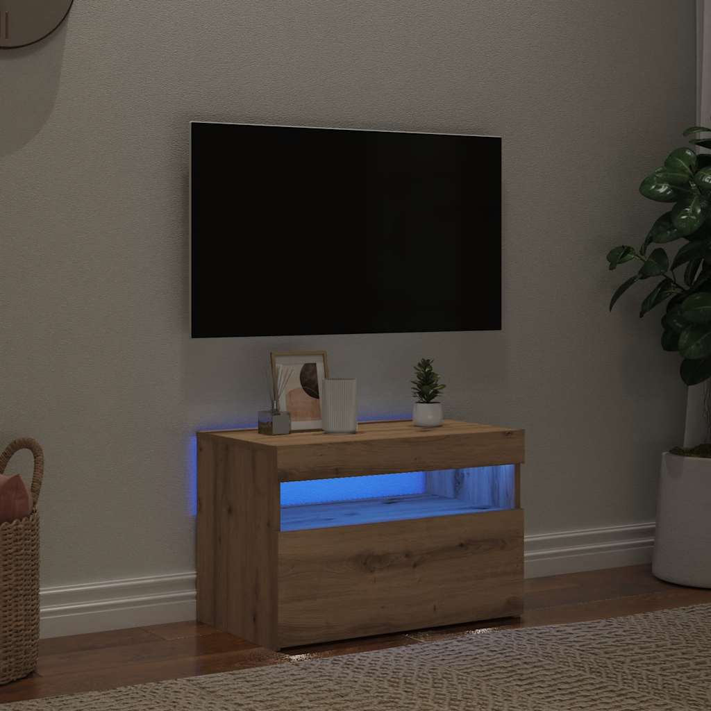 vidaXL TV Cabinet with LED Lights Artisan Oak 60x35x40 cm Engineered Wood