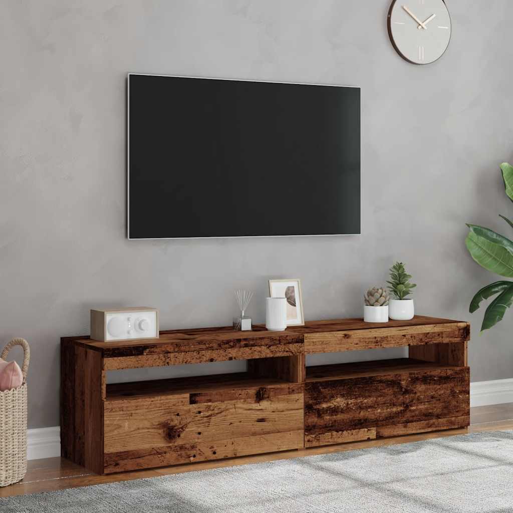 vidaXL 2 Piece TV Cabinet Set with LED Lights Old Wood Engineered Wood