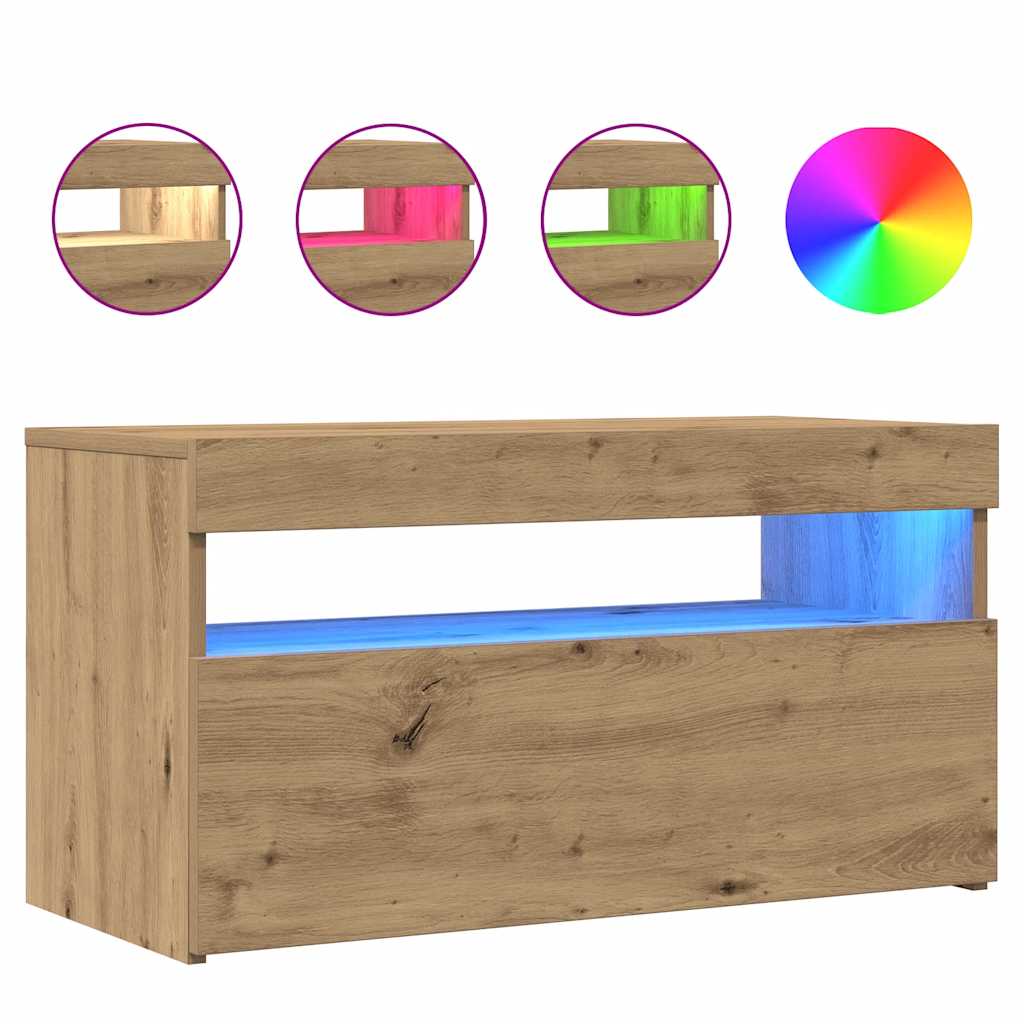 vidaXL TV Cabinets with LED Lights 2 pcs Artisan Oak Engineered Wood