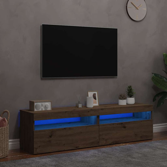 vidaXL 2 Piece TV Cabinet Set with LED Lights Artisan Oak Engineered Wood