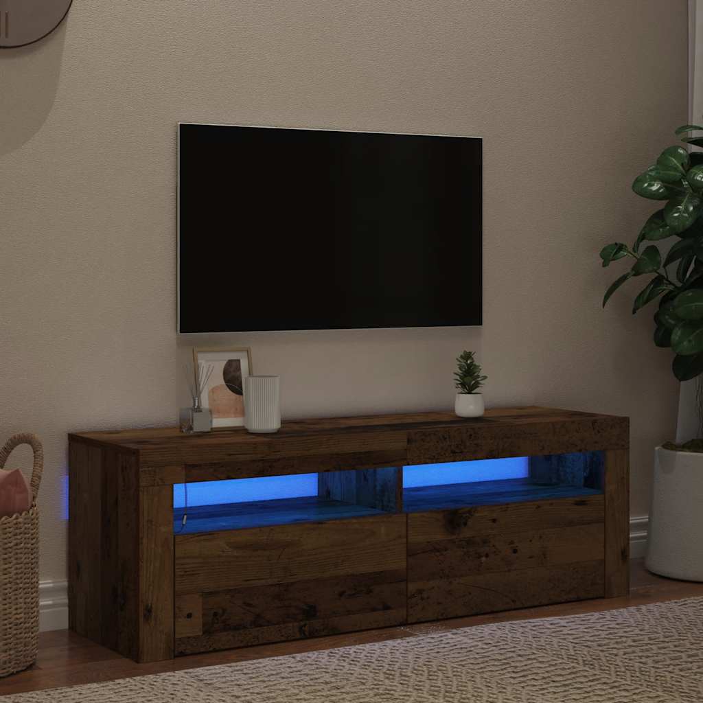 vidaXL TV Cabinet with LED Lights Old Wood 120x35x40 cm Engineered Wood