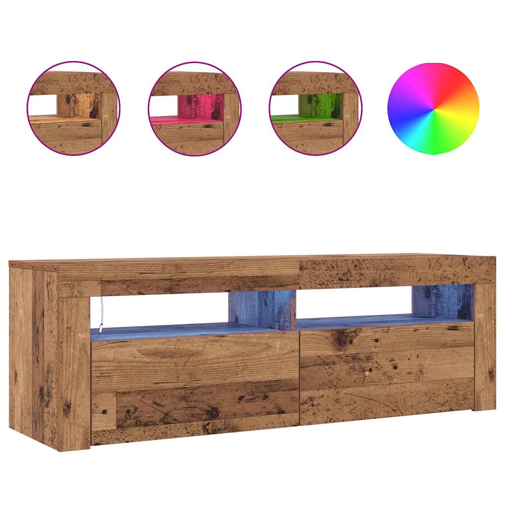 vidaXL TV Cabinet with LED Lights Old Wood 120x35x40 cm Engineered Wood