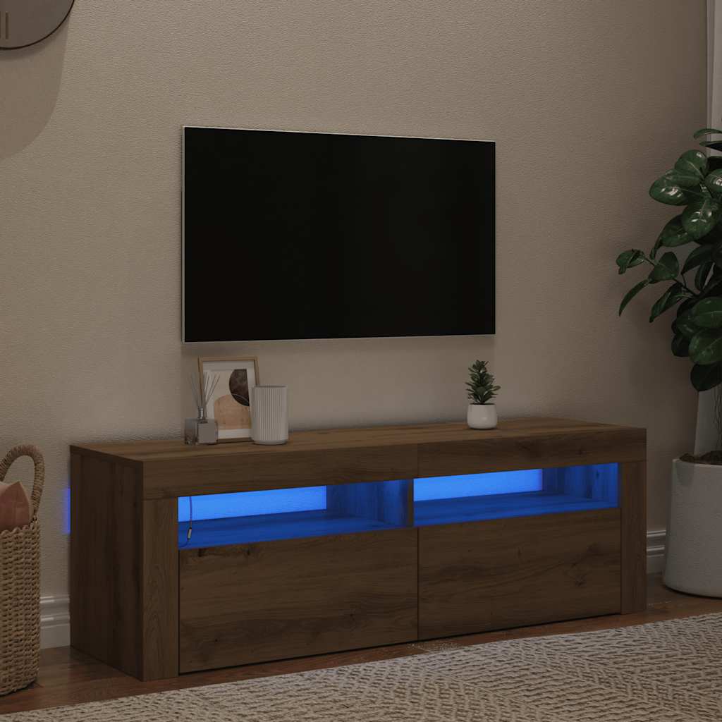 vidaXL TV Cabinet with LED Lights Artisan Oak 120x35x40 cm Engineered Wood