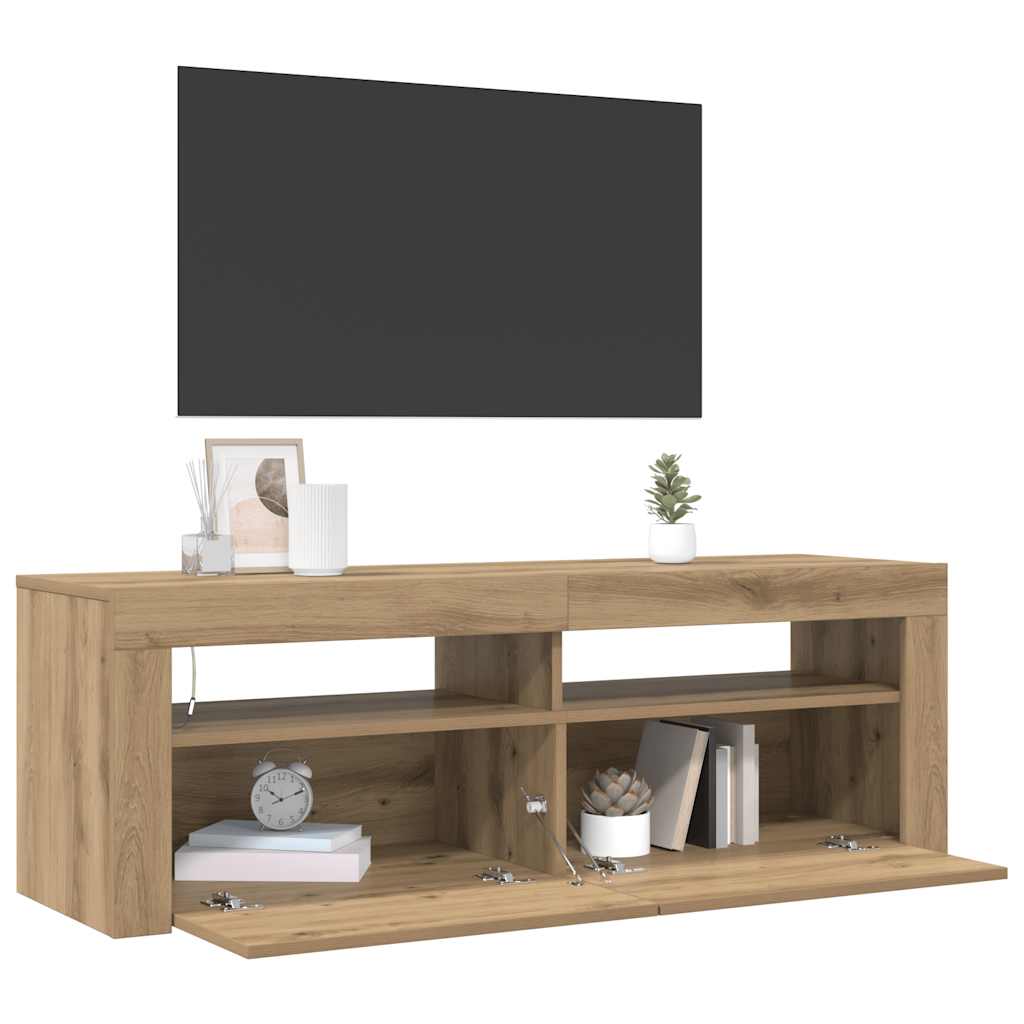 vidaXL TV Cabinet with LED Lights Artisan Oak 120x35x40 cm Engineered Wood