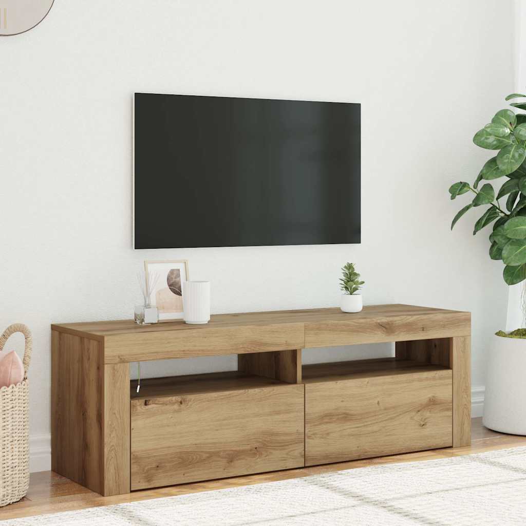 vidaXL TV Cabinet with LED Lights Artisan Oak 120x35x40 cm Engineered Wood
