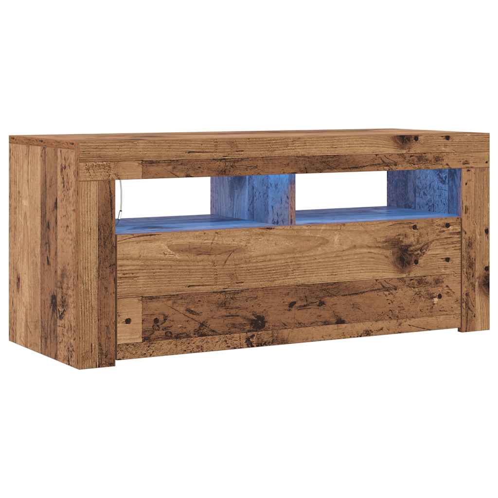 vidaXL TV Cabinet with LED Lights Old Wood 90x35x40 cm Engineered Wood