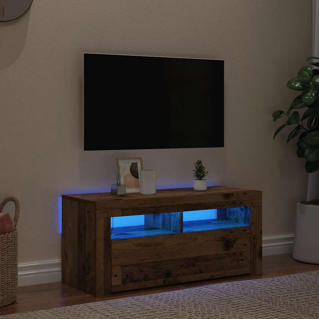 vidaXL TV Cabinet with LED Lights Old Wood 90x35x40 cm Engineered Wood
