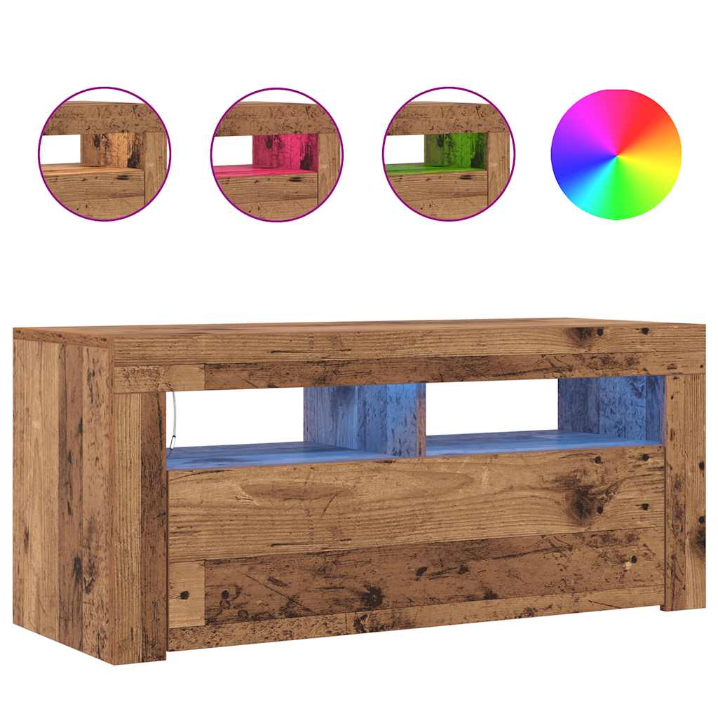 vidaXL TV Cabinet with LED Lights Old Wood 90x35x40 cm Engineered Wood