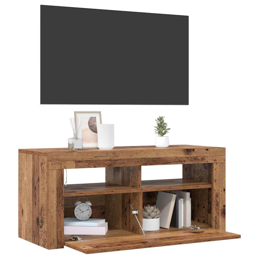 vidaXL TV Cabinet with LED Lights Old Wood 90x35x40 cm Engineered Wood
