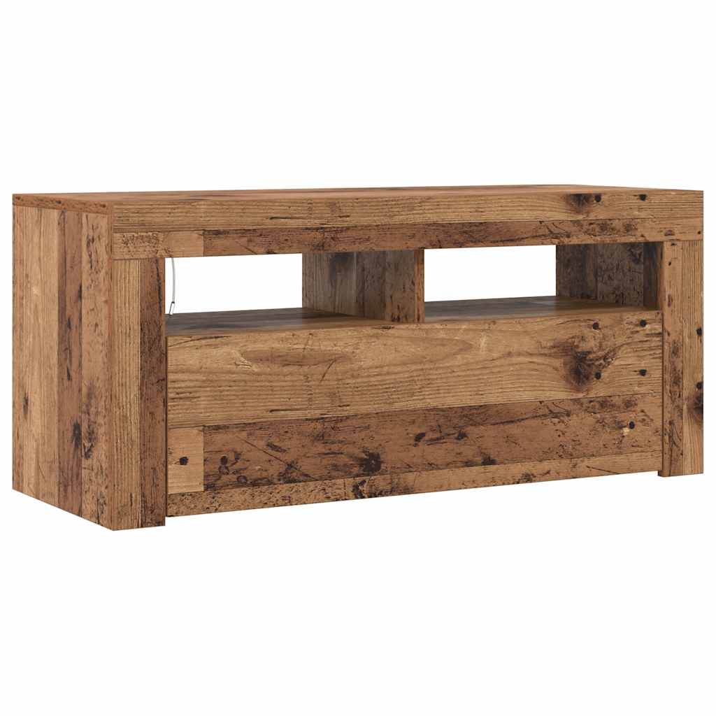 vidaXL TV Cabinet with LED Lights Old Wood 90x35x40 cm Engineered Wood