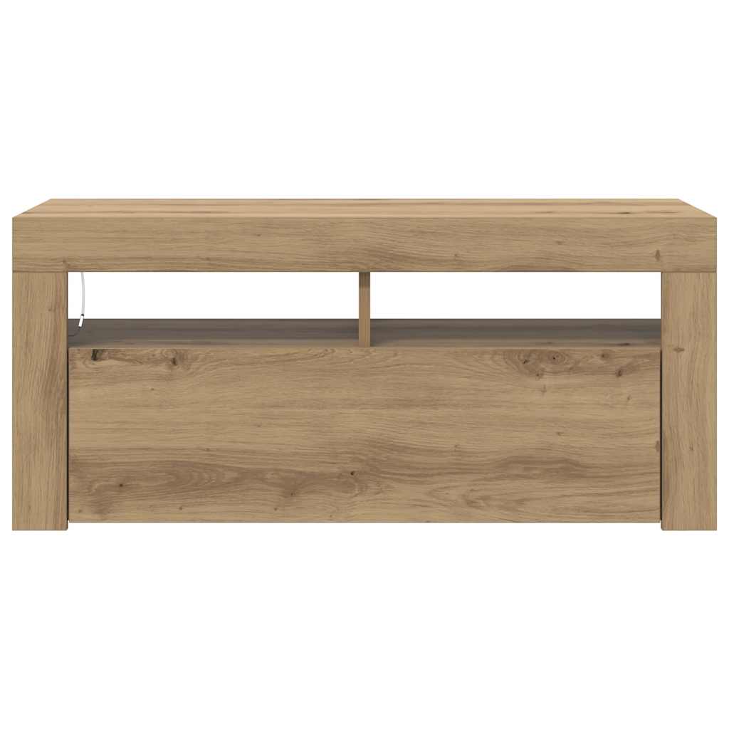 vidaXL TV Cabinet with LED Lights Artisan Oak 90x35x40 cm Engineered Wood