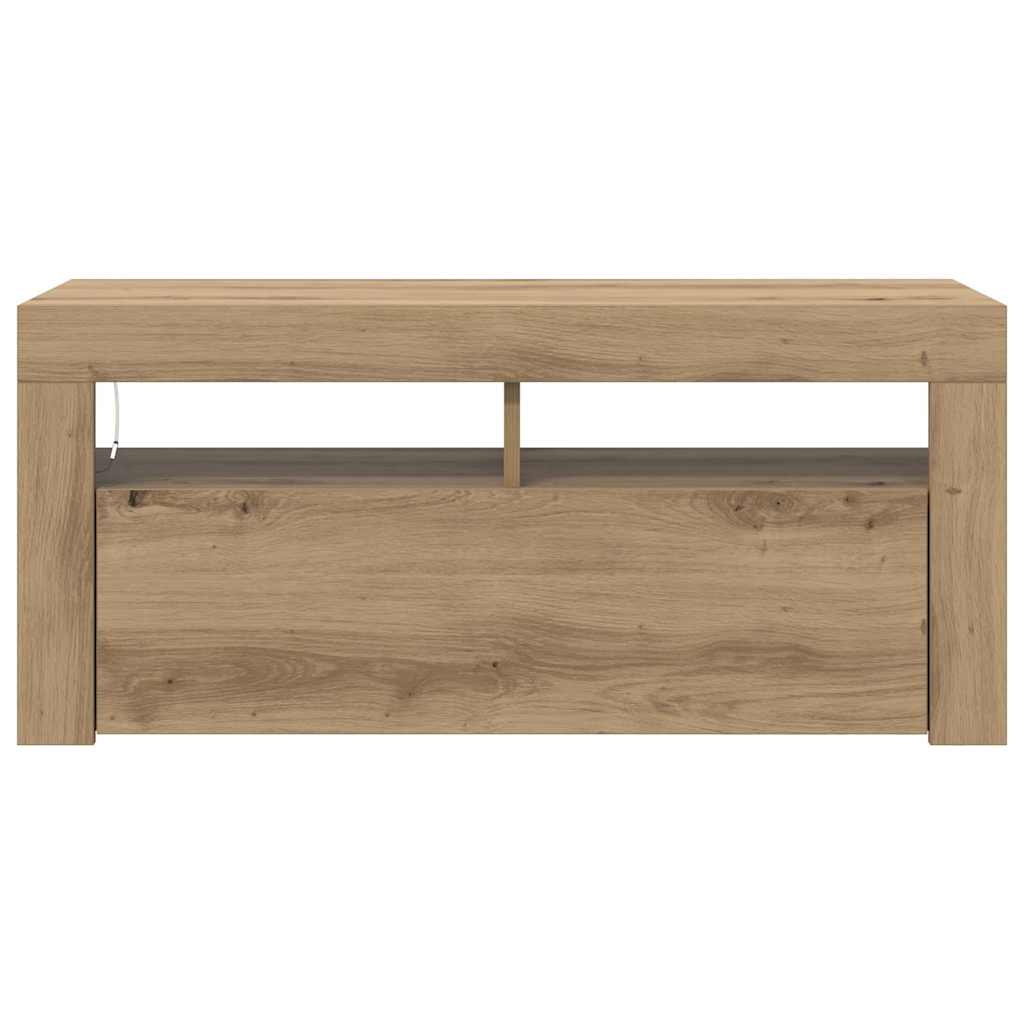 vidaXL TV Cabinet with LED Lights Artisan Oak 90x35x40 cm Engineered Wood