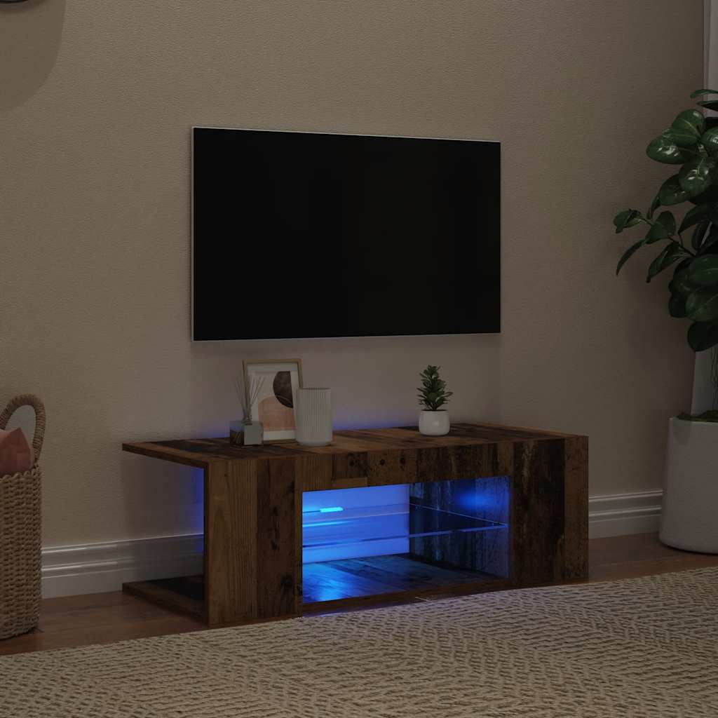 vidaXL TV Cabinet with LED Lights Old Wood 90x39x30 cm Engineered Wood