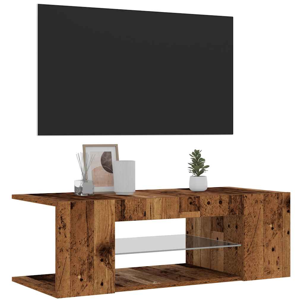 vidaXL TV Cabinet with LED Lights Old Wood 90x39x30 cm Engineered Wood