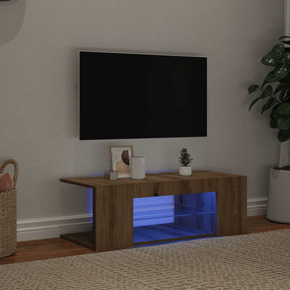 vidaXL TV Cabinet with LED Lights Artisan Oak 90x39x30 cm Engineered Wood