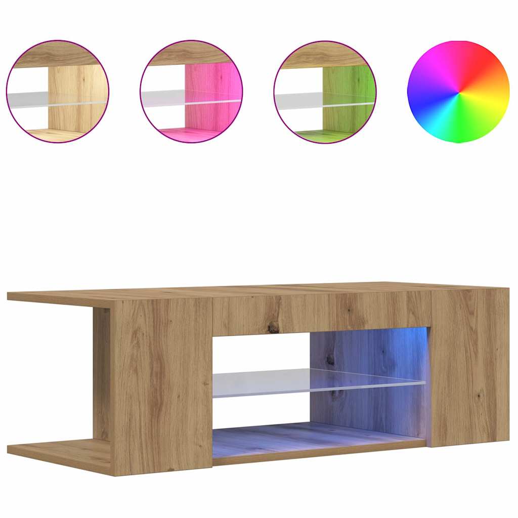 vidaXL TV Cabinet with LED Lights Artisan Oak 90x39x30 cm Engineered Wood