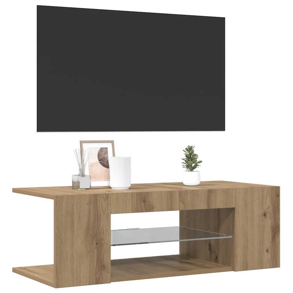 vidaXL TV Cabinet with LED Lights Artisan Oak 90x39x30 cm Engineered Wood