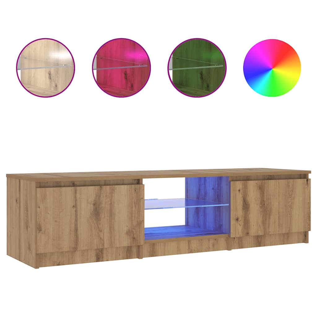 vidaXL TV Cabinet with LED Lights Artisian Oak 140x40x36 cm Engineered Wood