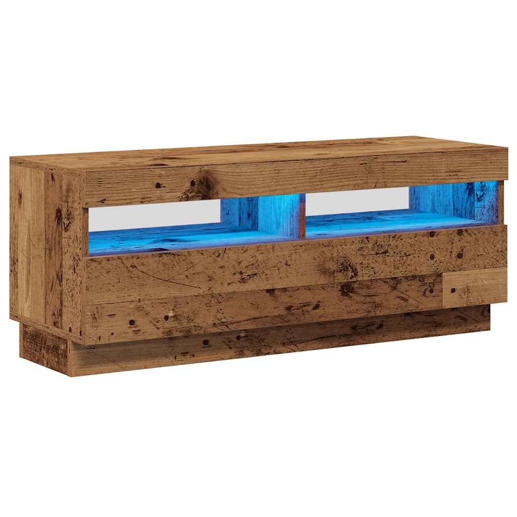 vidaXL TV Cabinet with LED Lights Old Wood 100x35x40 cm Engineered Wood