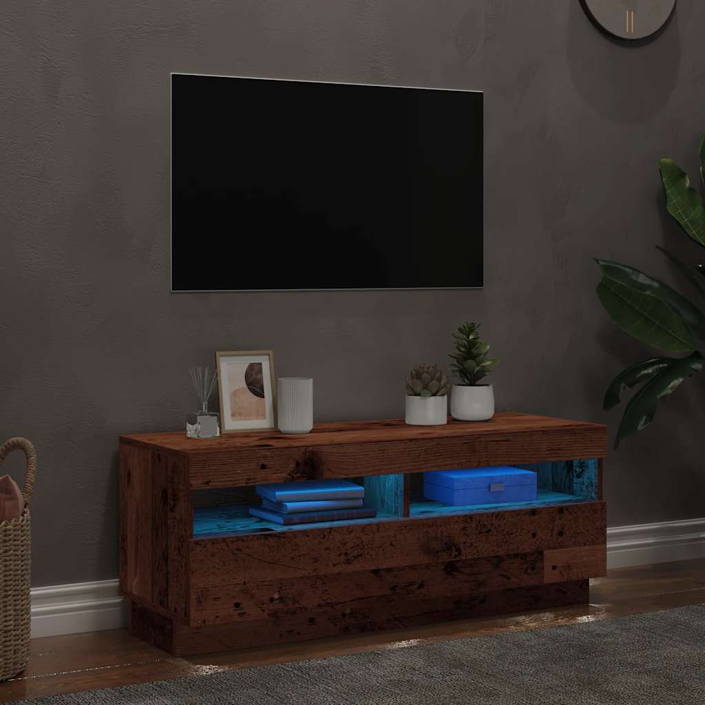 vidaXL TV Cabinet with LED Lights Old Wood 100x35x40 cm Engineered Wood