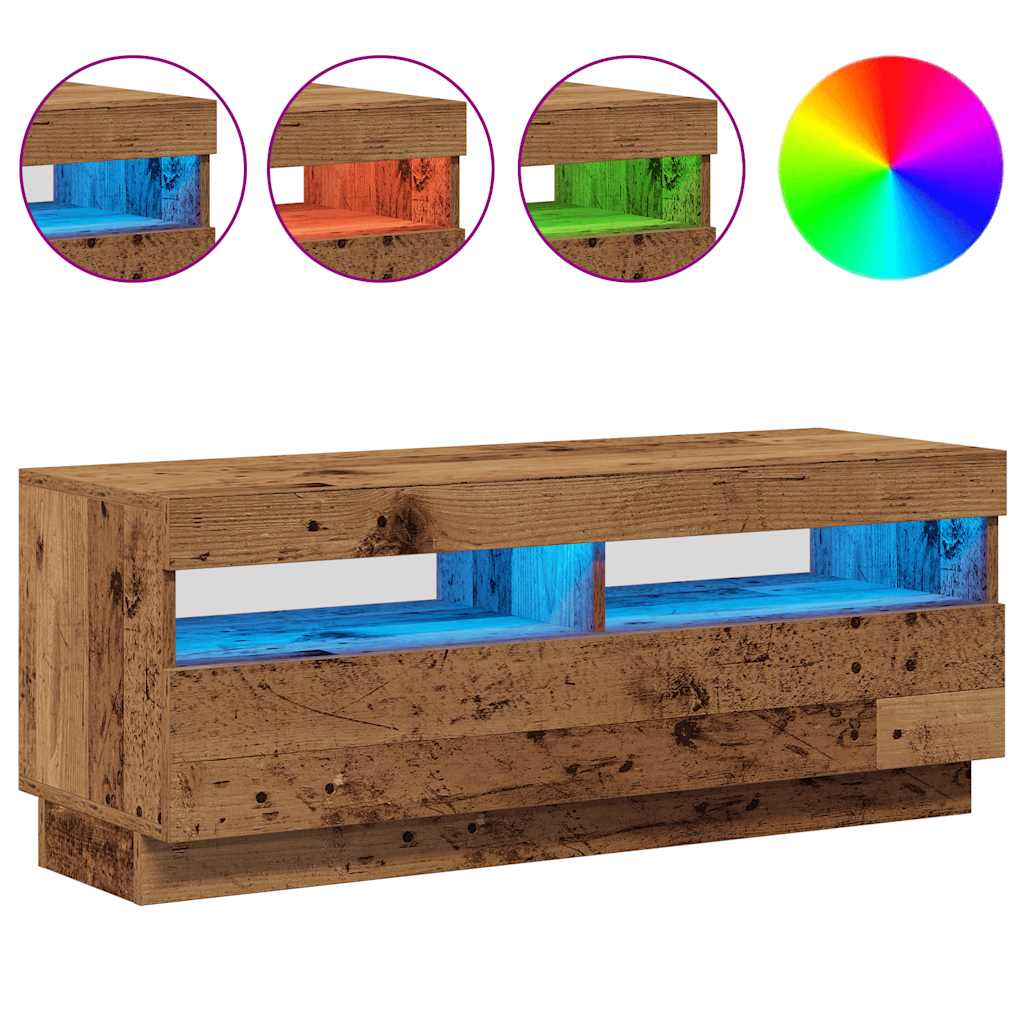 vidaXL TV Cabinet with LED Lights Old Wood 100x35x40 cm Engineered Wood
