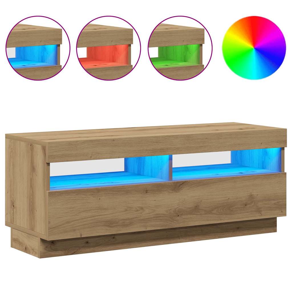 vidaXL TV Cabinet with LED Lights Artisian Oak 100x35x40 cm Engineered Wood