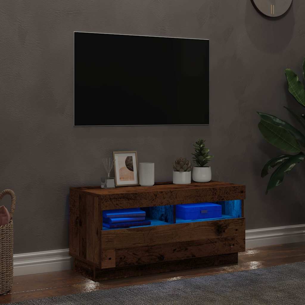 vidaXL TV Cabinet with LED Lights Old Wood 80x35x40 cm Engineered Wood