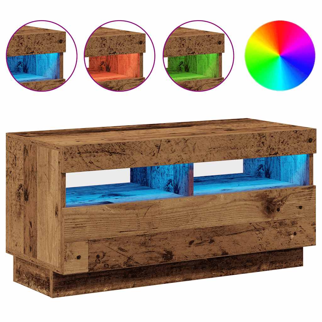 vidaXL TV Cabinet with LED Lights Old Wood 80x35x40 cm Engineered Wood