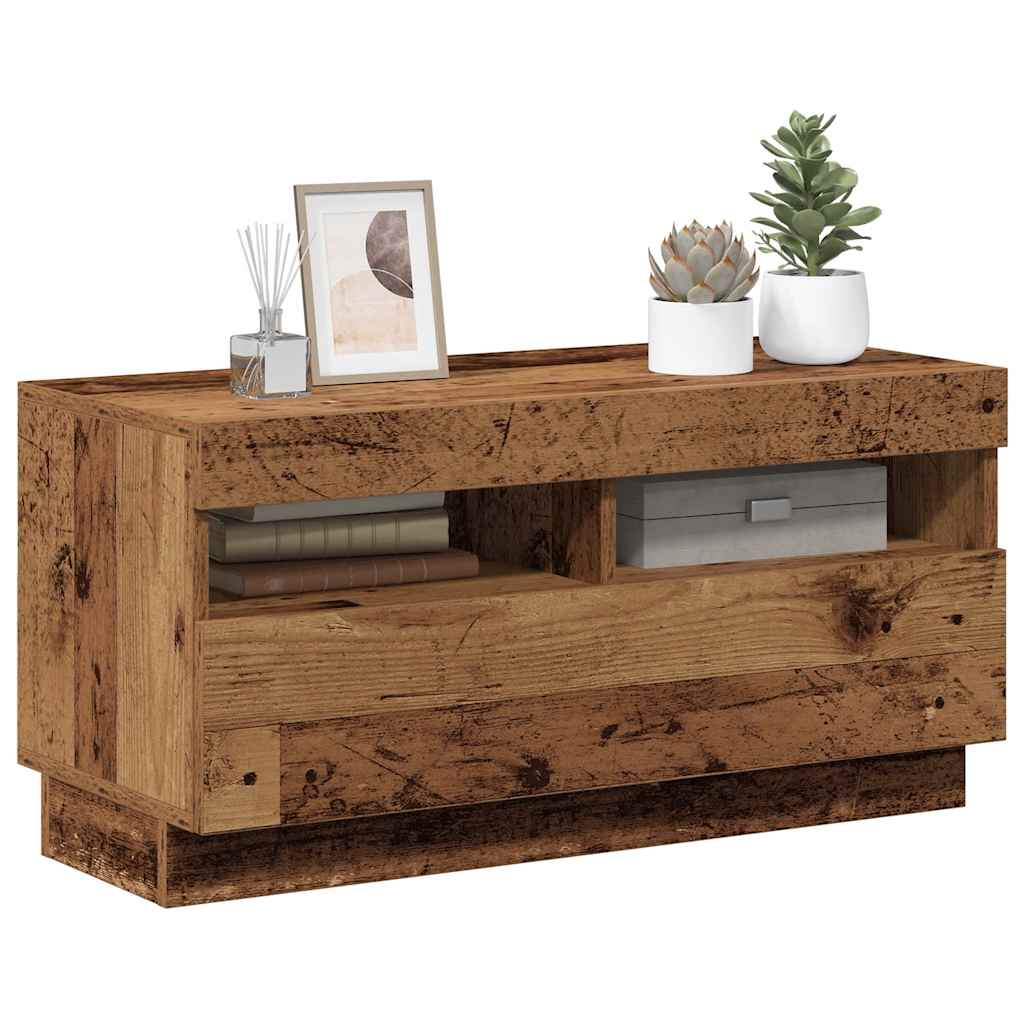 vidaXL TV Cabinet with LED Lights Old Wood 80x35x40 cm Engineered Wood