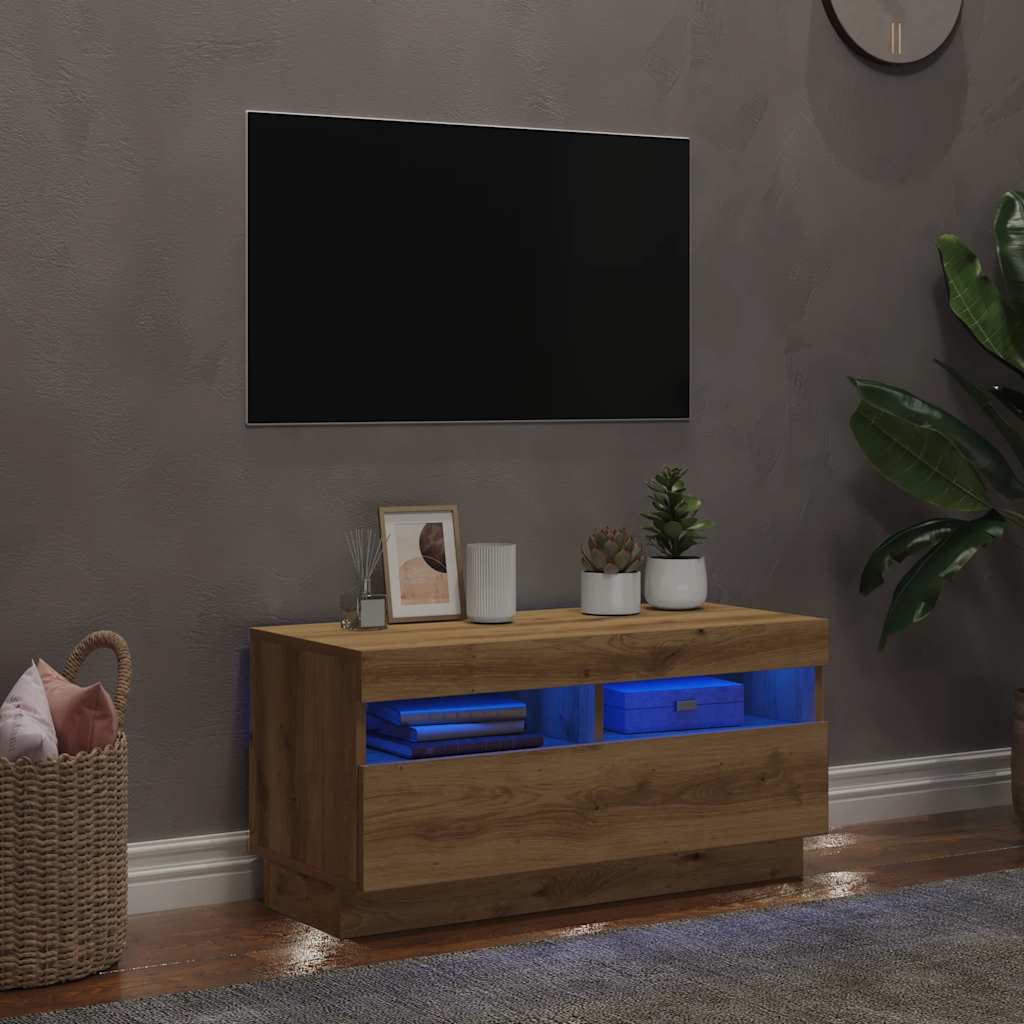 vidaXL TV Cabinet with LED Lights Artisian Oak 80x35x40 cm Engineered Wood