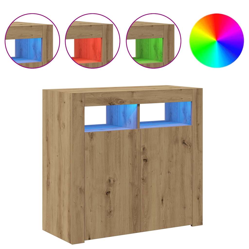 vidaXL Sideboard with LED Lights Artisan Oak 80x35x75 cm