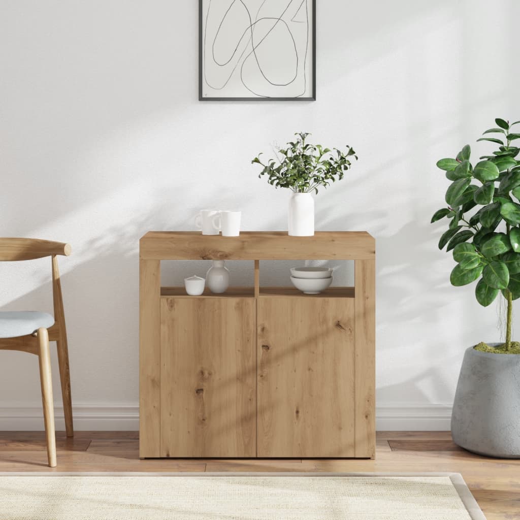 vidaXL Sideboard with LED Lights Artisan Oak 80x35x75 cm Engineered Wood