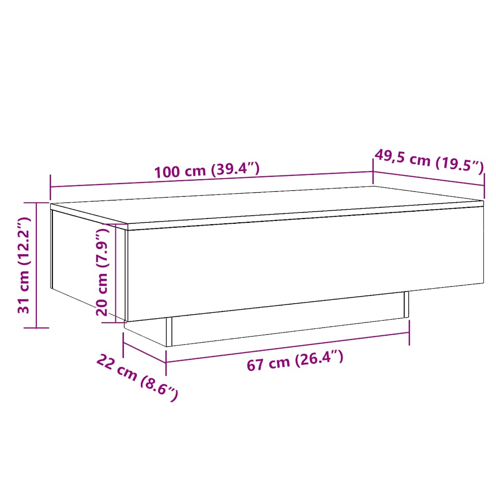 vidaXL Coffee Table Old Wood 100x49.5x31 cm Engineered Wood
