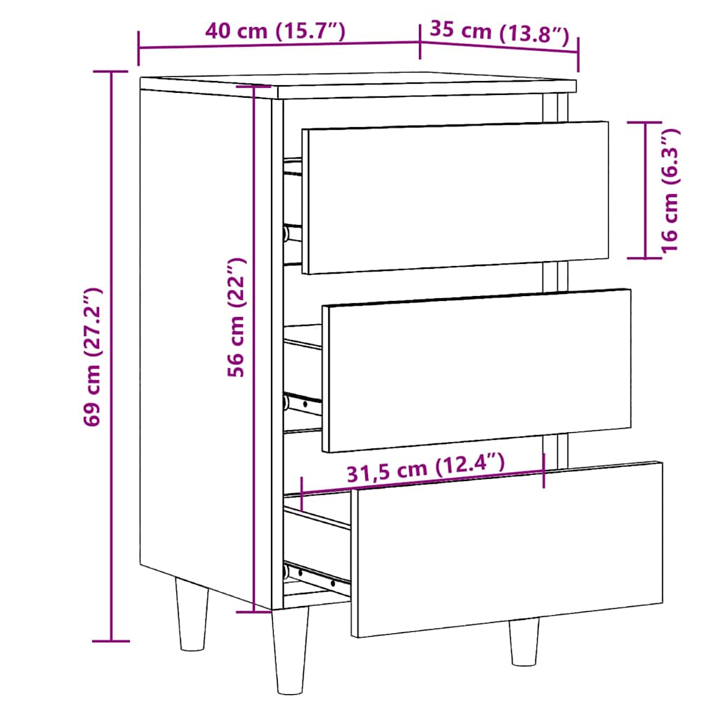 vidaXL Bedside Cabinet Old Wood 40x35x69 cm Engineered Wood