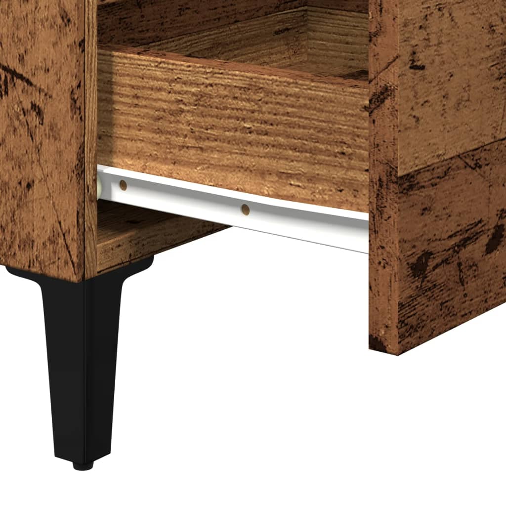 vidaXL Bed Cabinet with Metal Legs Old Wood 40x35x69 cm