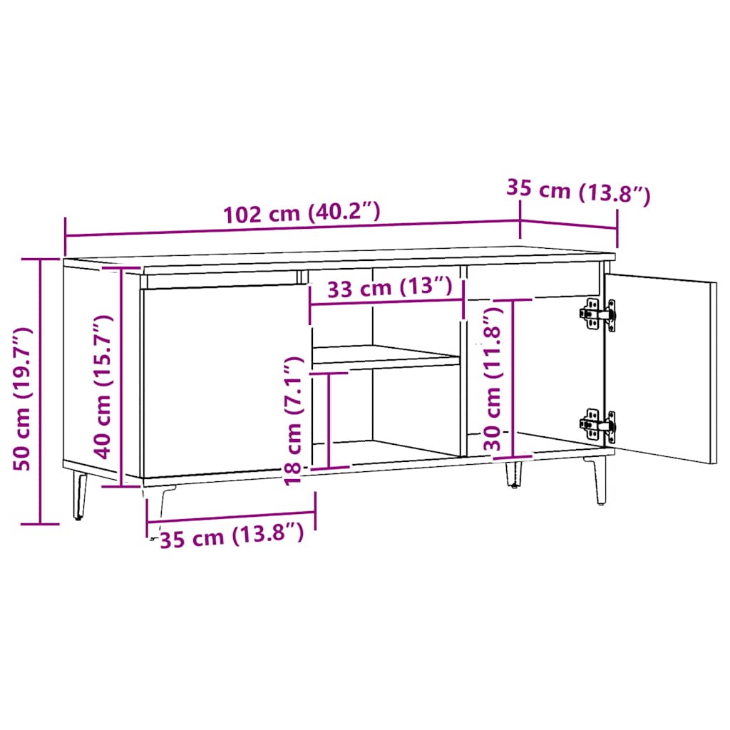 vidaXL TV Cabinet Artisan Oak 102x35x50 cm Engineered Wood