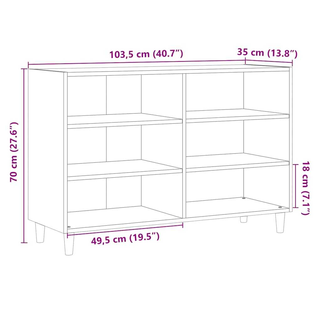 vidaXL Sideboard Artisan Oak 103,5x35x70 cm Engineered Wood