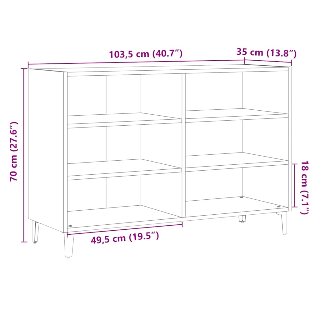 vidaXL Sideboard Artisan Oak 103.5x35x70 cm Engineered Wood
