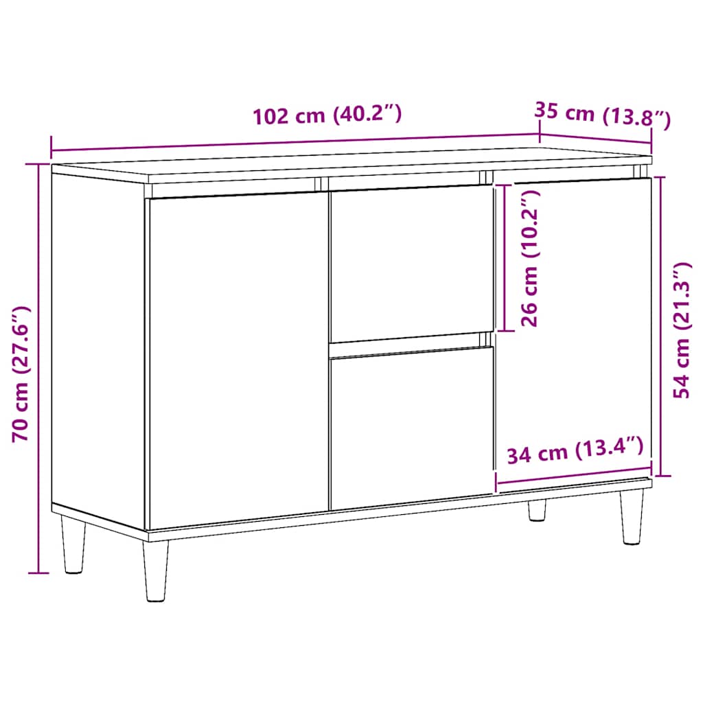 vidaXL Sideboard Artisan Oak 102x35x70 cm Engineered Wood