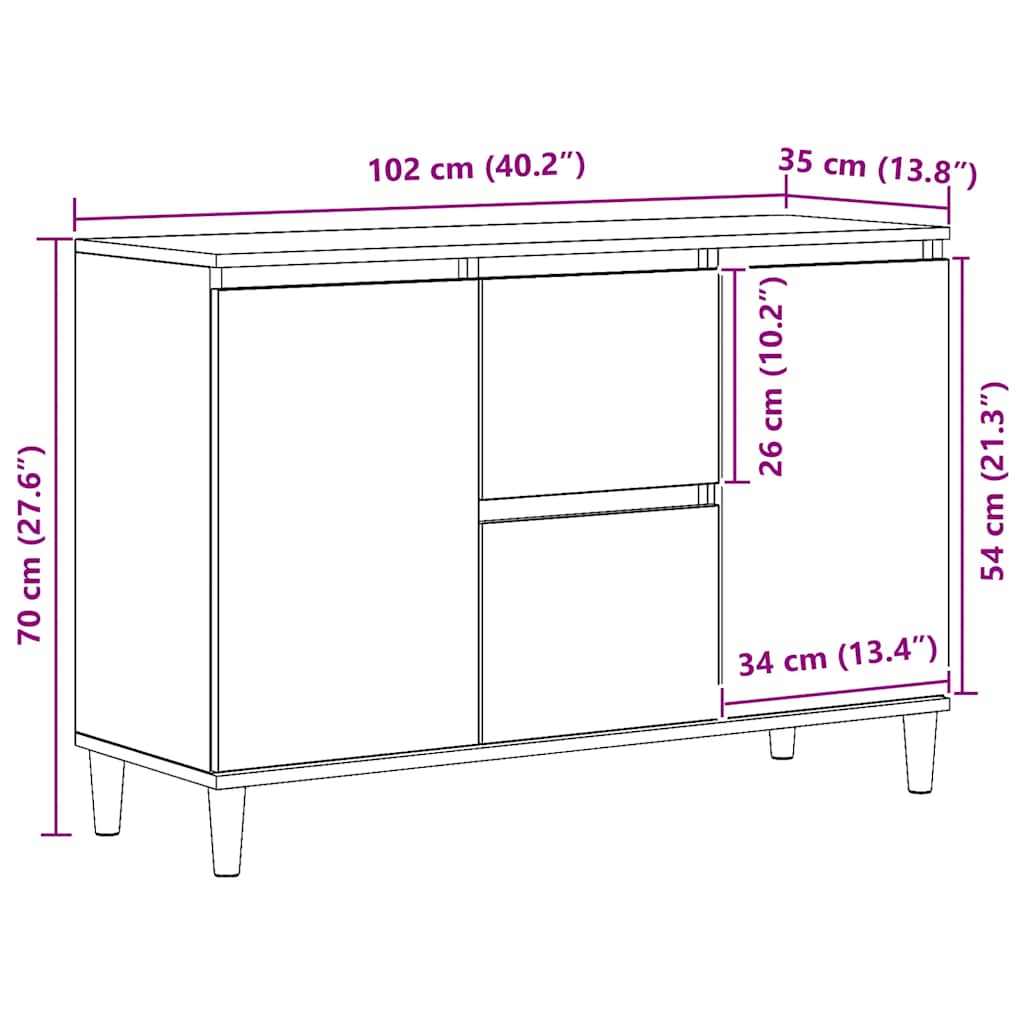 vidaXL Sideboard Artisan Oak 102x35x70 cm Engineered Wood