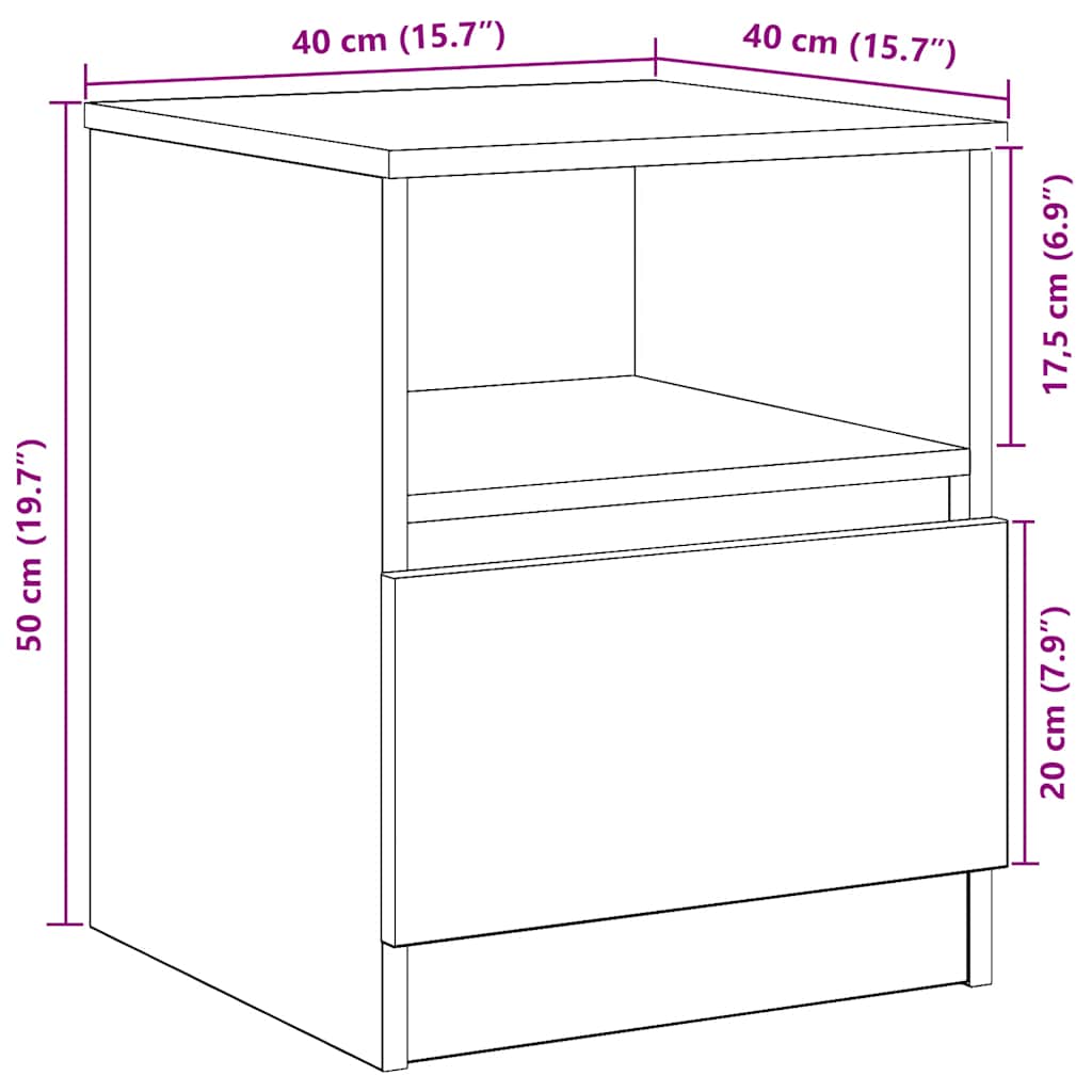 vidaXL Bedside Cabinet Artisan Oak 40x40x50 cm Engineered Wood