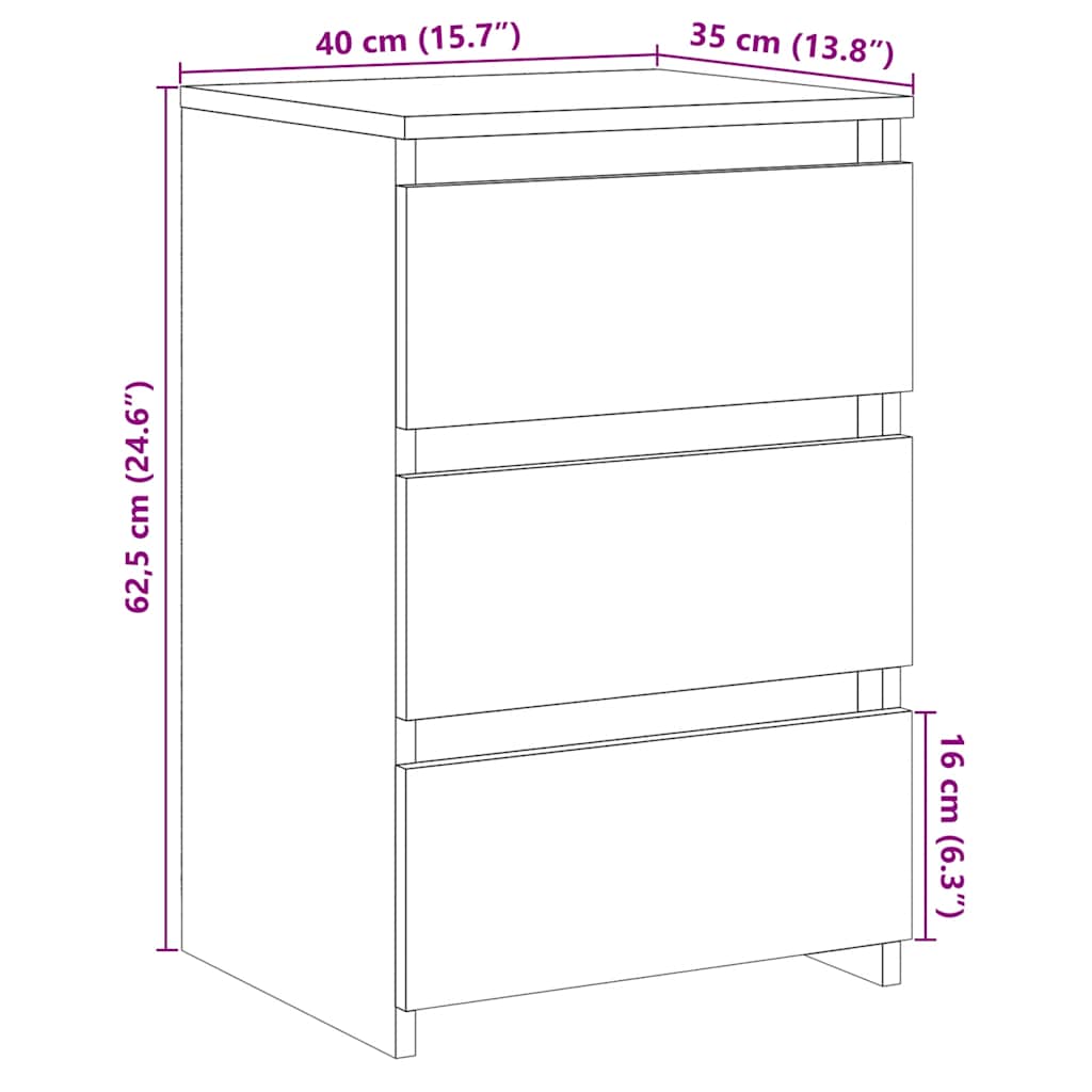 vidaXL Bedside Cabinet Old Wood 40x35x62,5 cm Engineered Wood