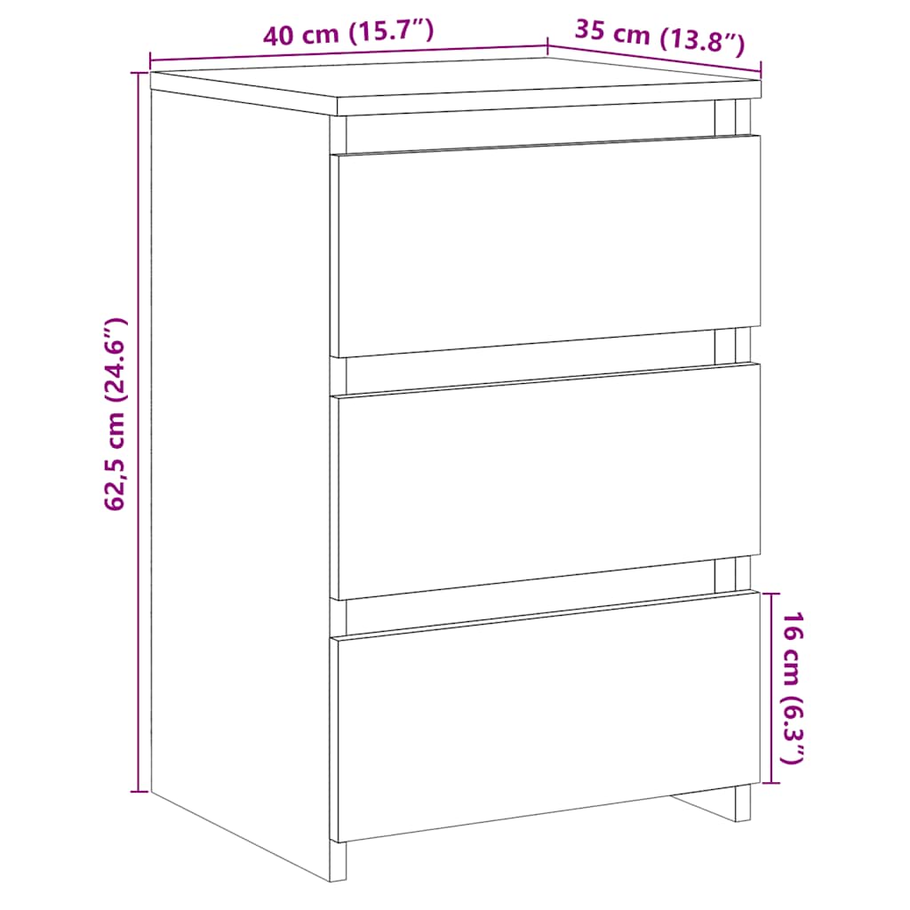vidaXL Bedside Cabinet Artisan Oak 40x35x62,5 cm Engineered Wood