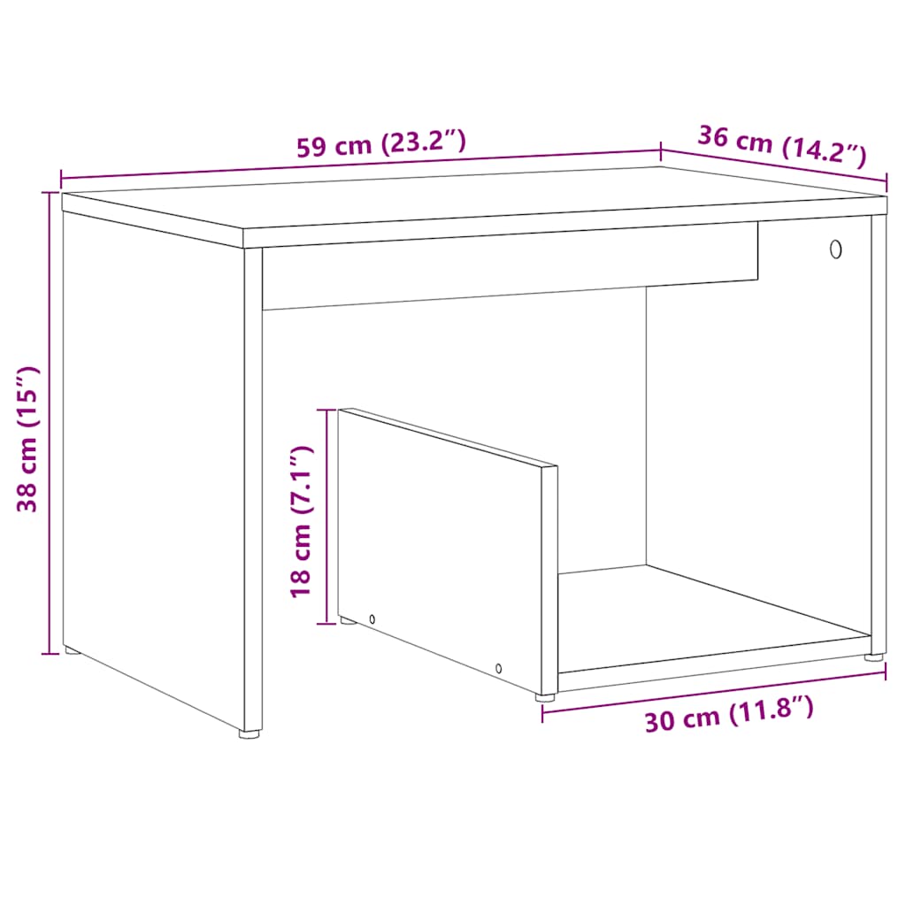 vidaXL Side Table Artisan Oak 59x36x38 cm Engineered Wood