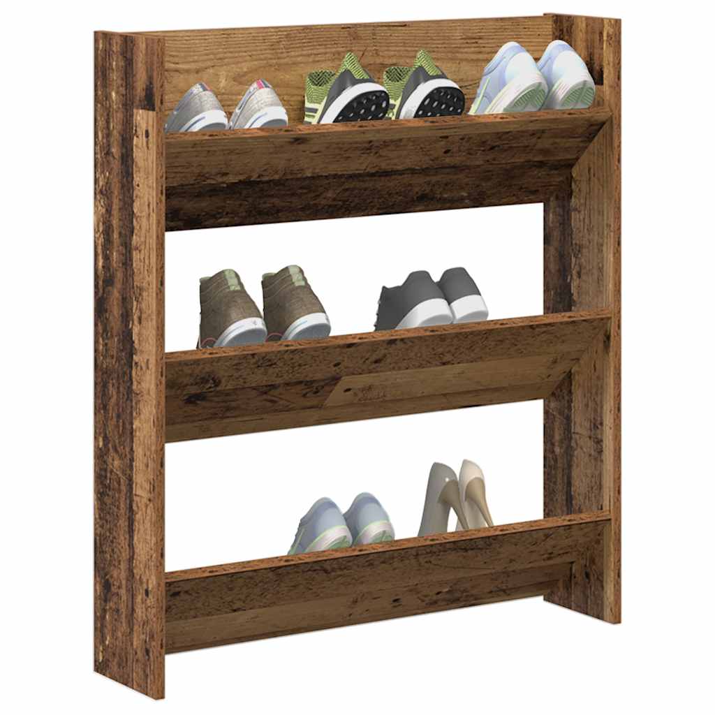 vidaXL Wall Shoe Cabinet Old Wood 80x18x90 cm Engineered Wood