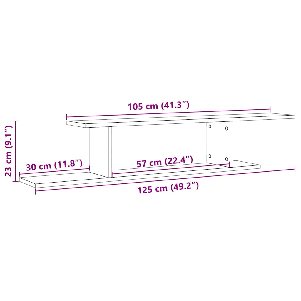 vidaXL Wall-Mounted TV Shelf Artisan Oak 125x18x23 cm Engineered Wood