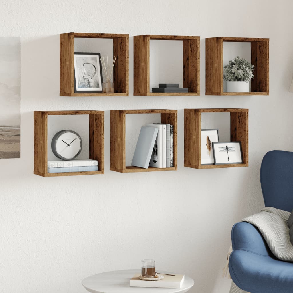 vidaXL Wall Cube Shelves 6 pcs Old Wood 30x15x30 cm Engineered Wood